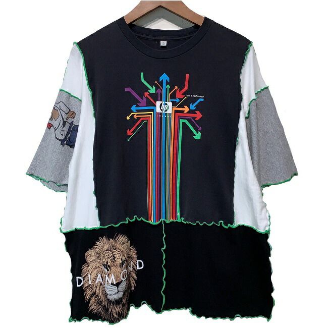 リメイクremake・半袖 Remake メロウ加工トップス 半袖 Tシャツ 切替 クルーネック 再構築