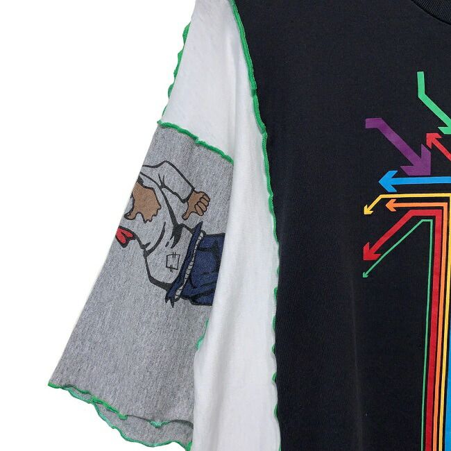 Remake メロウ加工トップス 半袖 Tシャツ 切替 クルーネック 再構築