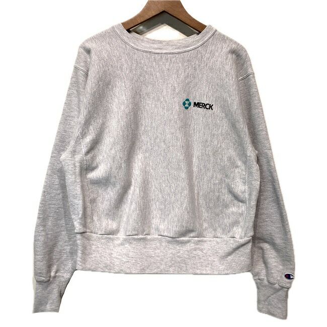 Champion REVERSE WEAVE　スウェット　90s vintage　90年代　刺しゅうタグ　長袖　トレーナー　クルーネック　裏起毛　企業 Merck　プリント　USA製　アメカジ　古着