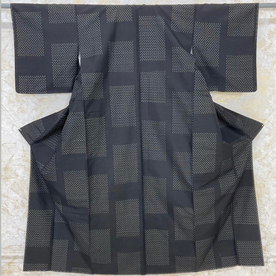 kimono one kimonoarisa 厳選 同然 米沢紬十字絣 仕付け糸付き 広衿 不二屋 パールトーン加工済 ロング 裄65肩丈164