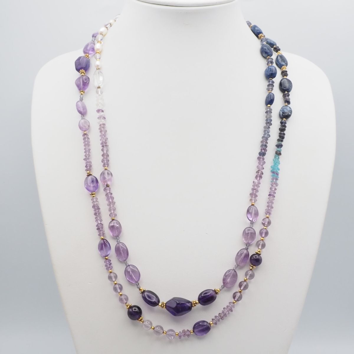J234 アメジスト ソーダライト 淡水真珠 パール 水晶 SV刻印 ロング