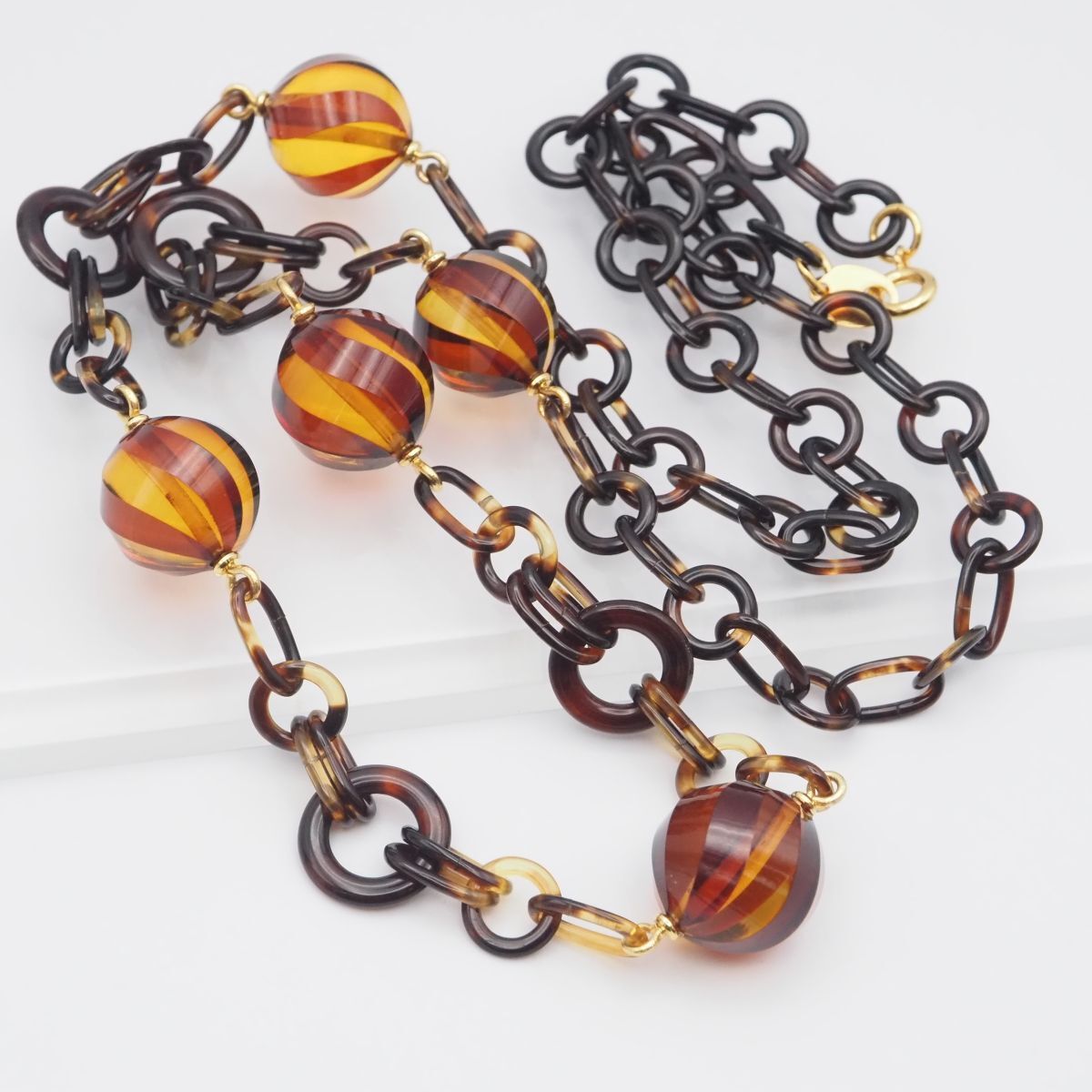 J221 琥珀 コハク アンバー 鼈甲 べっ甲 ネックレス チェーン ミックス