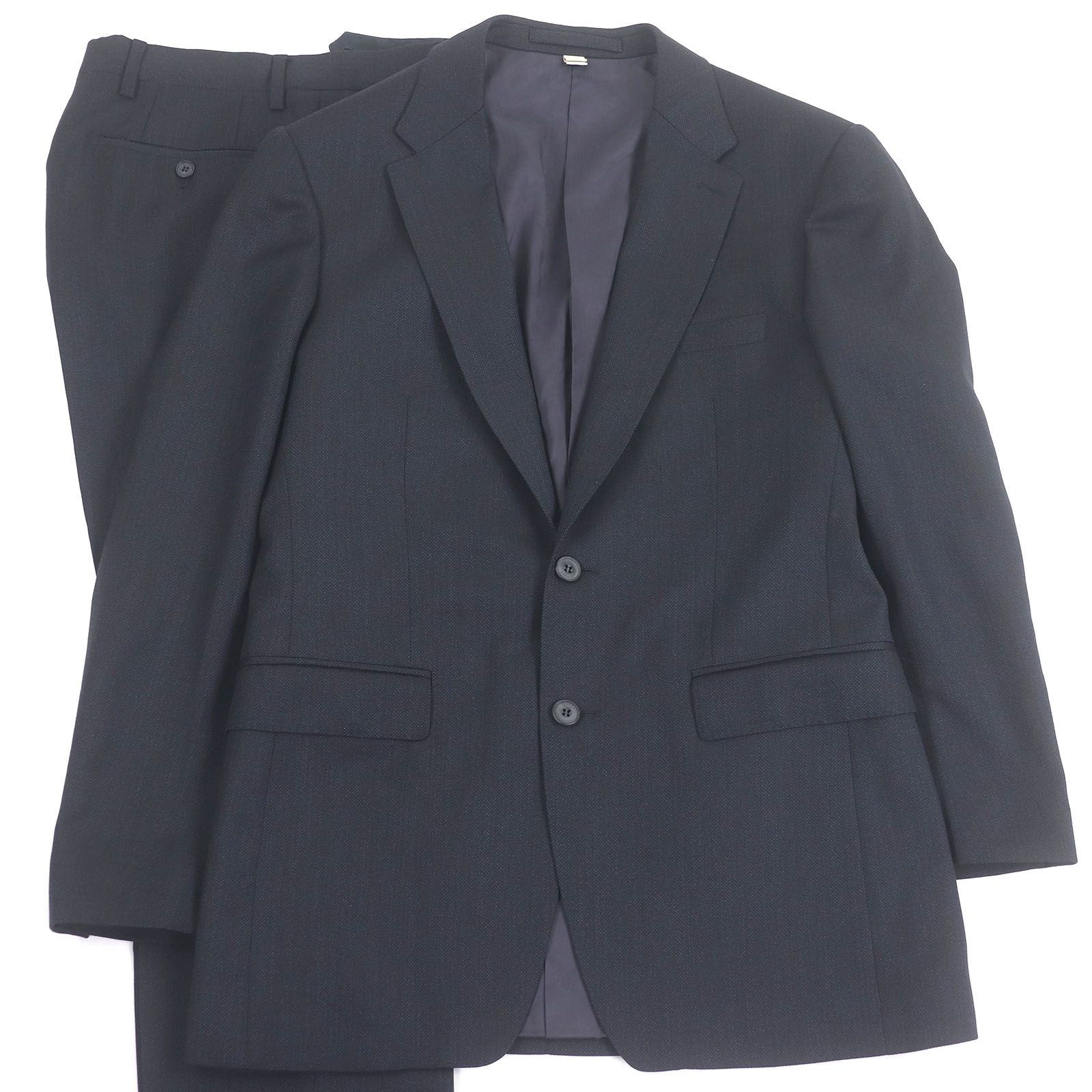ドンドン見直し LONDON バーバリーロンドン バージンウール100％ シングルスーツ セットアップ ネイビー 48 ガーメント付き イタリア製 メンズ