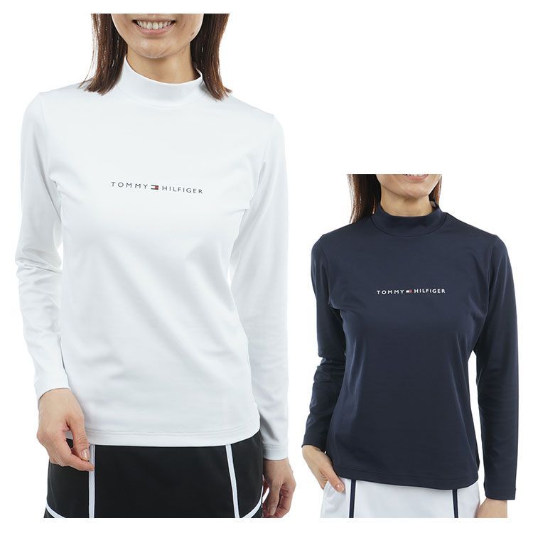 トミーヒルフィガー ゴルフ モックシャツ レディース 長袖 シャツ モックネック ハイネック インナー ストレッチ ゴルフウェア ブランド 無地 ロゴ 秋 冬 THLA 563