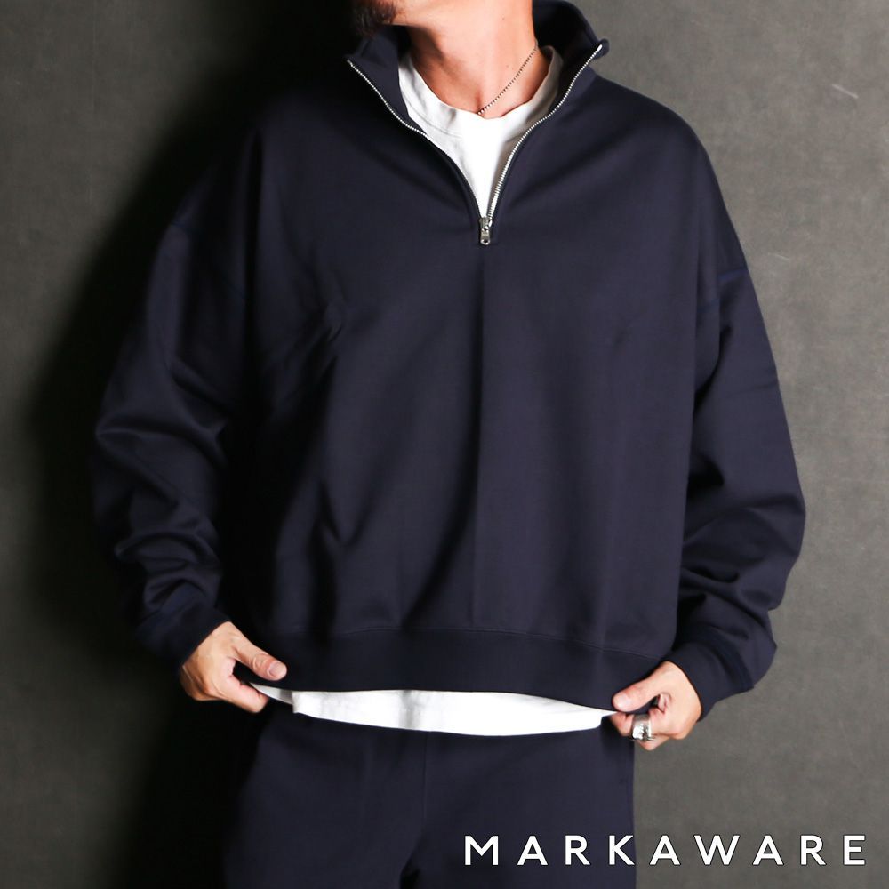 マーカウェア SHORT QUARTER ZIP - D.NAVY オーガニックコットンヘビーショートクォータージッププルオーバー