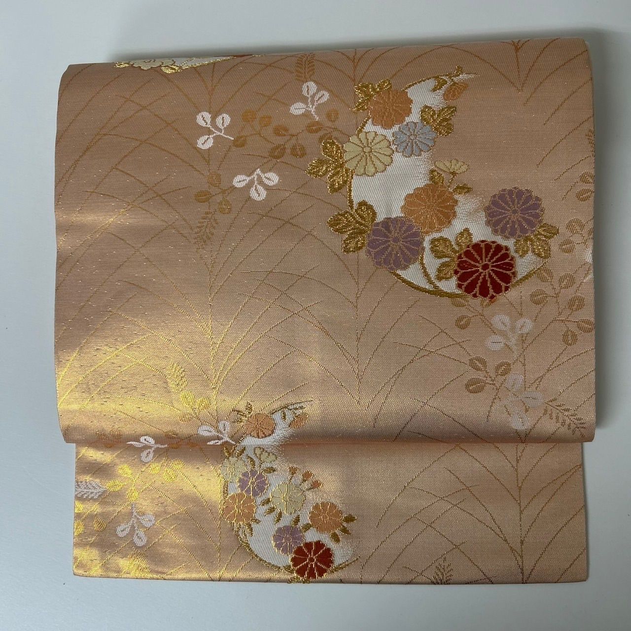 名古屋帯 正絹 金糸織り込み 美しい花草文 九寸 MA-1616 - メルカリ