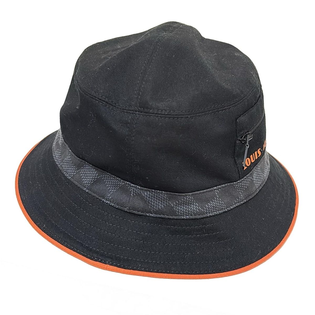 LOUIS VUITTON ルイヴィトン ハット L ボブ ダミエ コバルト リバーシブル M 73392 黒 グレー オレンジ コットン