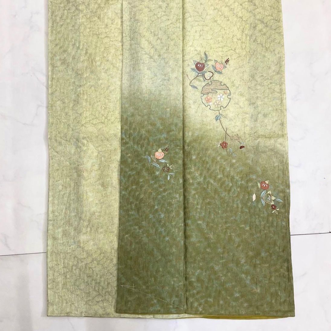 kimono one kimonoarisa 同然 素敵な附下訪問着 刺繍 袷 広衿 仕付け糸付き 裄長 ロング 裄66肩丈164.5