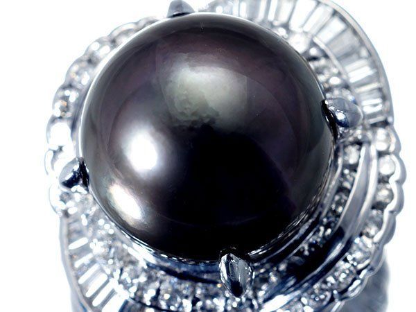 ジュエリー 上品 漆黒の超大珠南洋ブラックパール15.0 mm珠＆ 上ダイヤモンド1.56 ct 超 Pt 900ヘッド h 8043 ivl