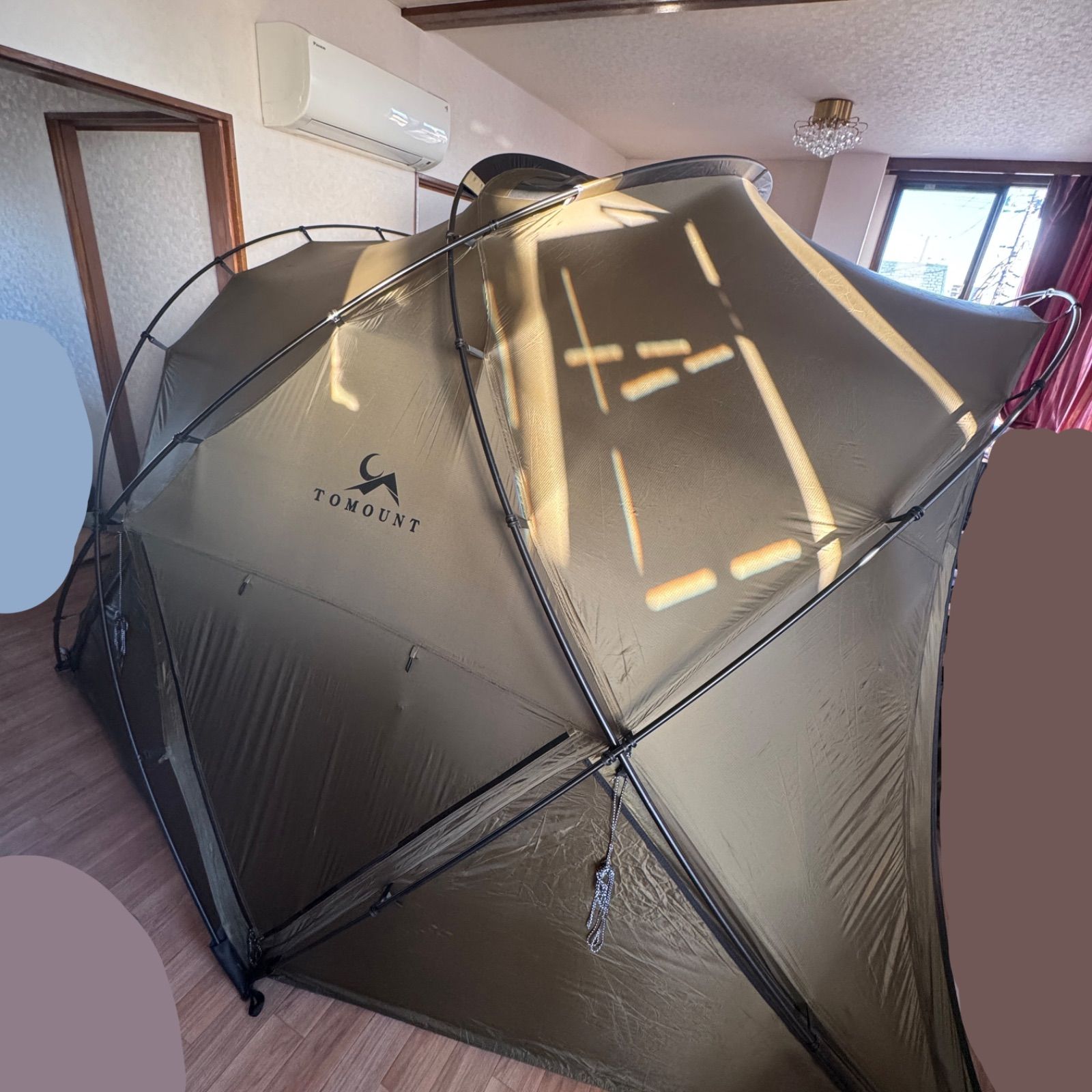 TOMOUNT シェルターテント 40 D ナイロン 超軽量 ドームテント アルミポール 2 3人用 自立式 アウトドア TPUドア メッシュドア 煙突穴付き キャノピー 4シーズン適用 簡単設営 MOON-G