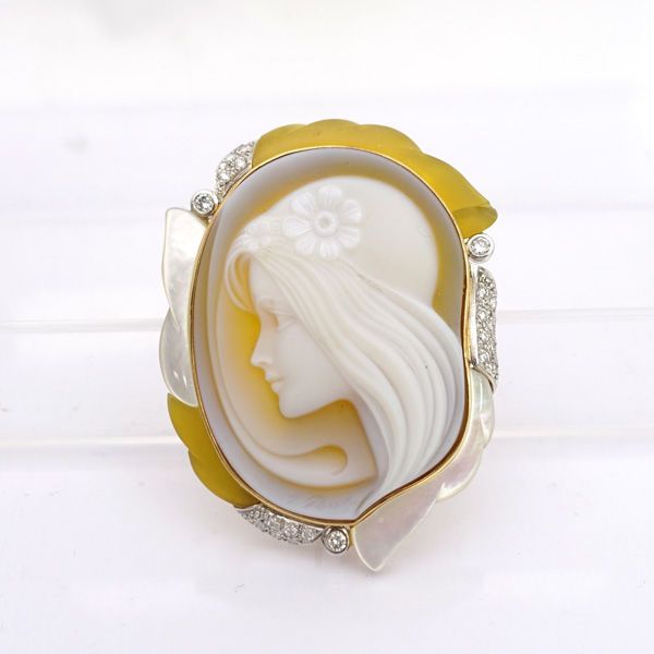 ◇K18/Pt900 カメオ ダイヤ ブローチ ペンダント エルヴィン ポーリー