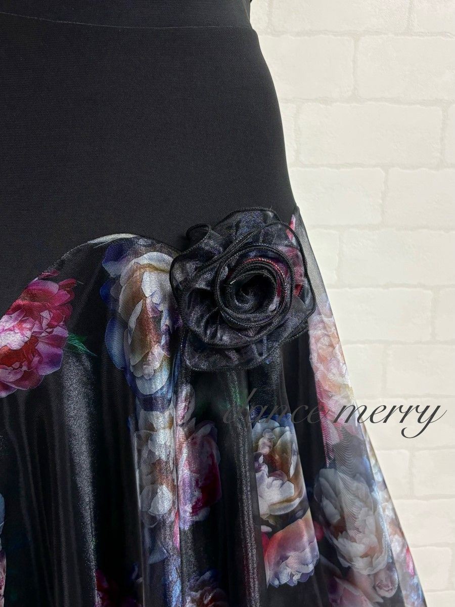 新品　豪華　社交ダンス　黒　ピンク　紫　スカート　花柄　パーティ　4272 新品 豪華 社交ダンス 黒 ピンク 紫 スカート 花柄 パーティ 4272