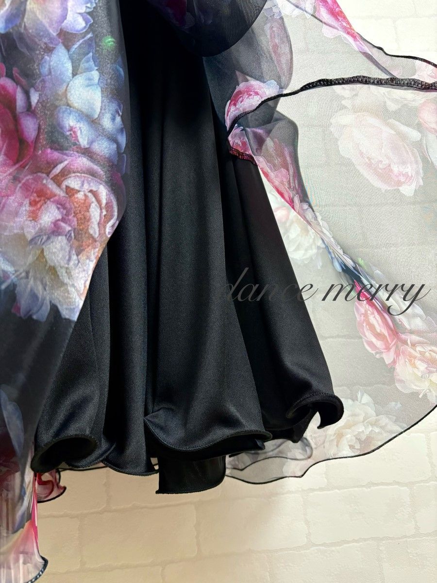 新品　豪華　社交ダンス　黒　ピンク　紫　スカート　花柄　パーティ　4272 新品 豪華 社交ダンス 黒 ピンク 紫 スカート 花柄 パーティ 4272