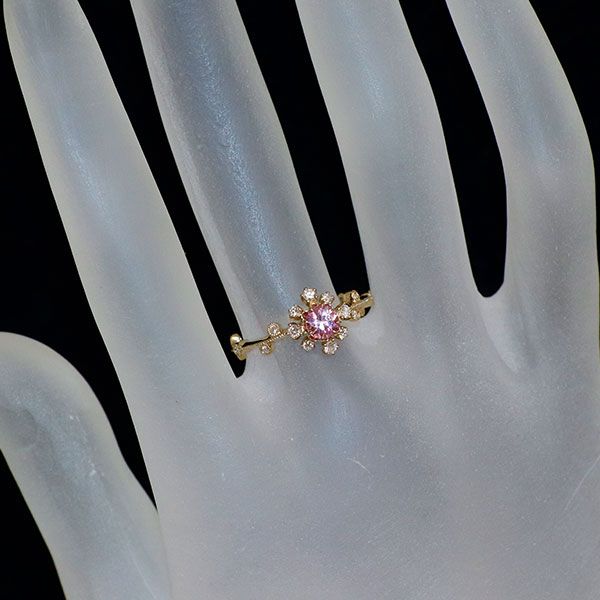 アベリ K18CG ピンクサファイア ダイヤモンド リング PS0.35ct D0.18ct