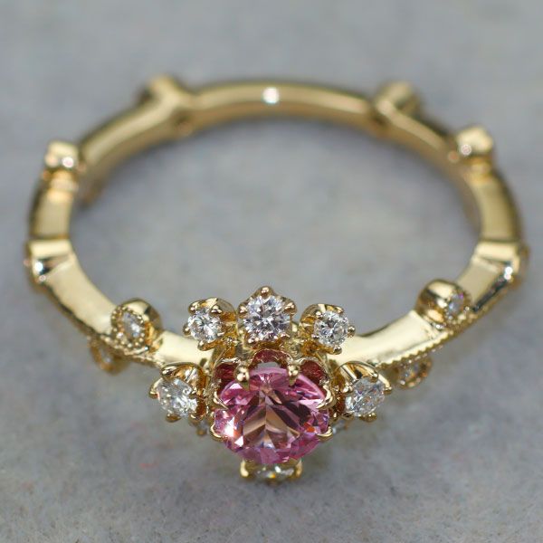 アベリ K18CG ピンクサファイア ダイヤモンド リング PS0.35ct D0.18ct