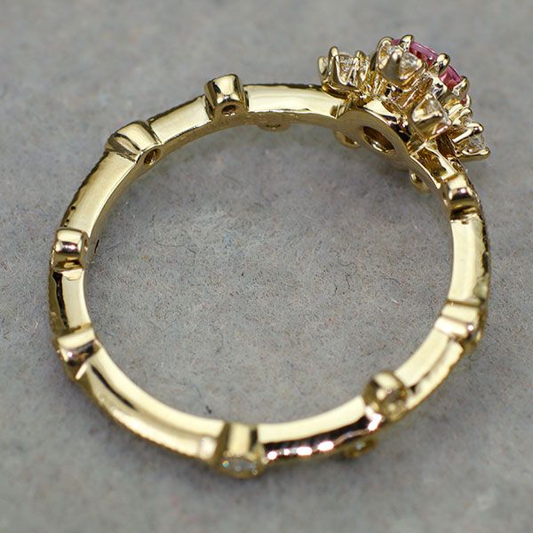 アベリ K18CG ピンクサファイア ダイヤモンド リング PS0.35ct D0.18ct