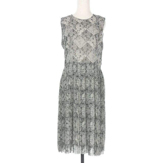 バウム ウンド ヘルガーデン BAUM UND 総柄 ノースリーブワンピース ドレス プリーツ 36 ブラック 黒 412-5240503 正規