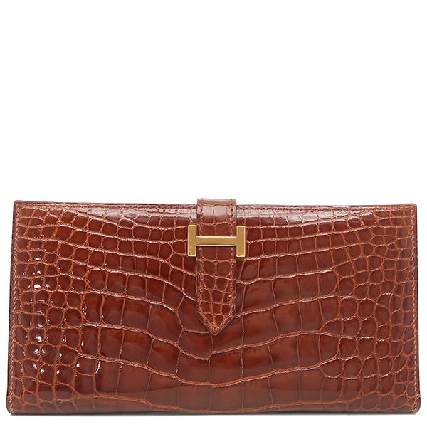 エルメス HERMES 長財布 ベアンクラシック アリゲーター ブラウン系