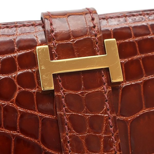エルメス HERMES 長財布 ベアンクラシック アリゲーター ブラウン系