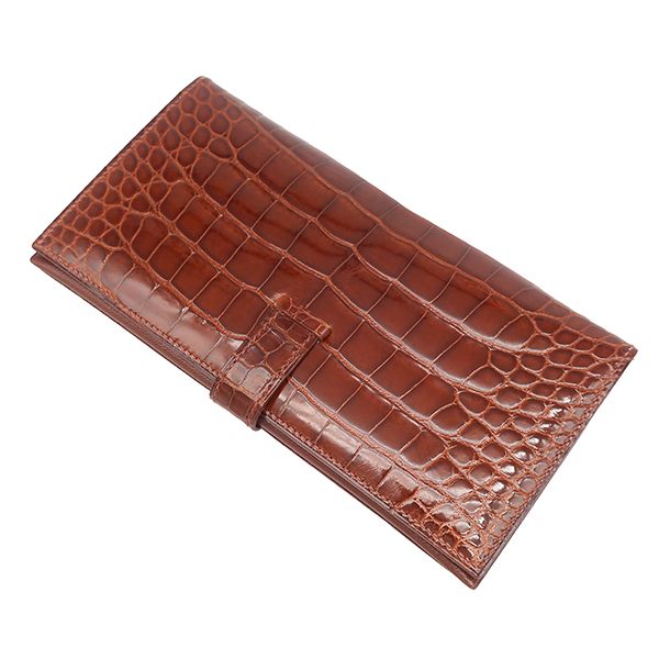 エルメス HERMES 長財布 ベアンクラシック アリゲーター ブラウン系