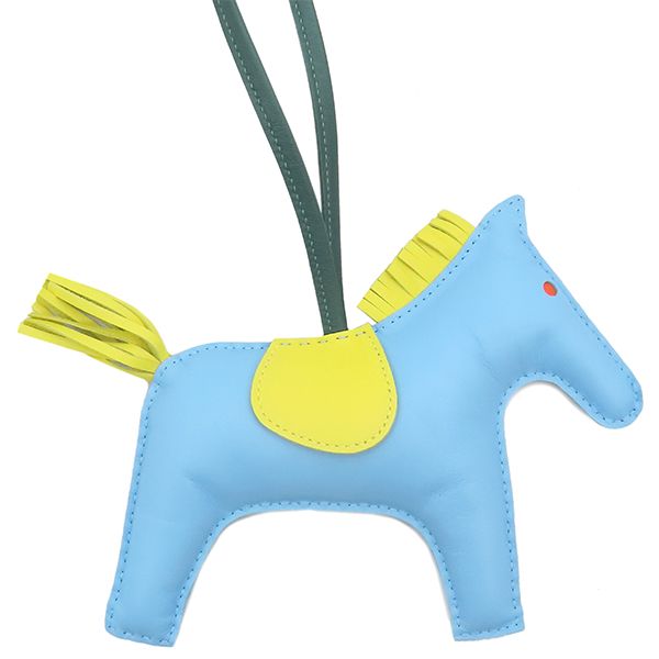 エルメス HERMES バッグチャーム ロデオGM アニョーミロ セレステ×ライム×マカライト 水色 緑 黄色 箱