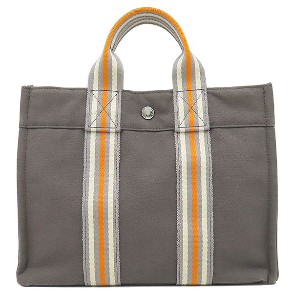 エルメス HERMES トートバッグ フールトゥ PM キャンバス グレー×オレンジ×ホワイト シルバー金具 銀座
