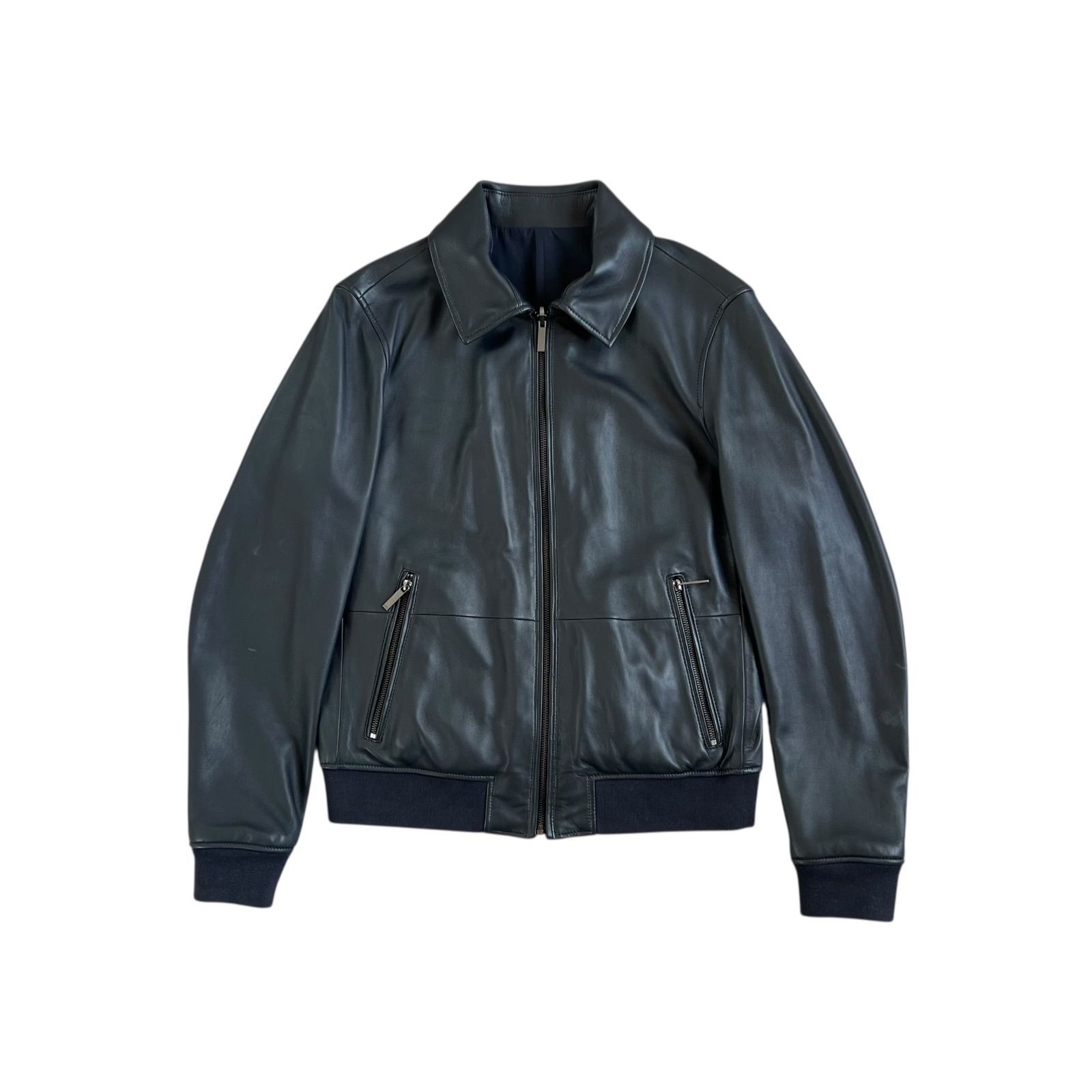 新品タグ付き✨ HUGO BOSS ラムレザージャケット 48 ネイビー L HUGO BOSS / ヒューゴボス ラムレザー リバーシブルジャケット