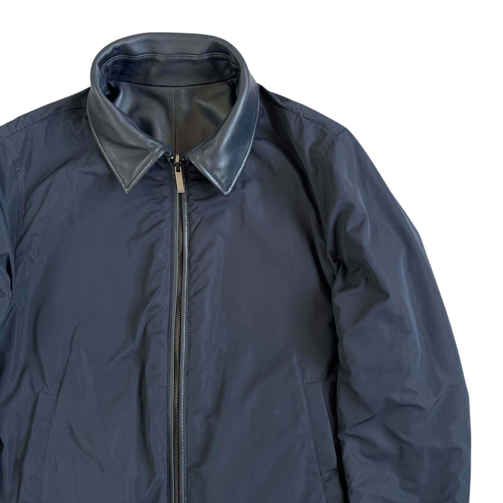 新品タグ付き✨ HUGO BOSS ラムレザージャケット 48 ネイビー L HUGO BOSS / ヒューゴボス ラムレザー リバーシブルジャケット