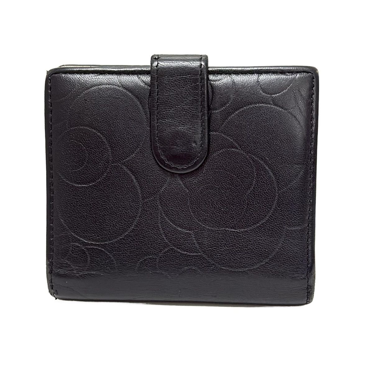 シャネル　カメリア　ラムスキン　Wホック　折り財布　ブラック　シルバー CHANEL(シャネル) Wホック財布 カメリア 黒 ラムスキン - メルカリ