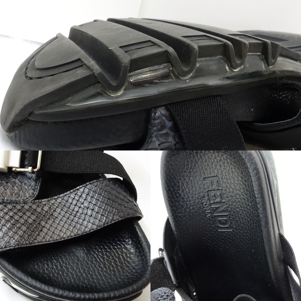 FENDI フェンディ サンダル 良い サイズ7 パイソン ブラック メンズ