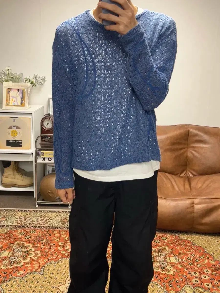 アンダースンベル ブルー シースルー ニット XL