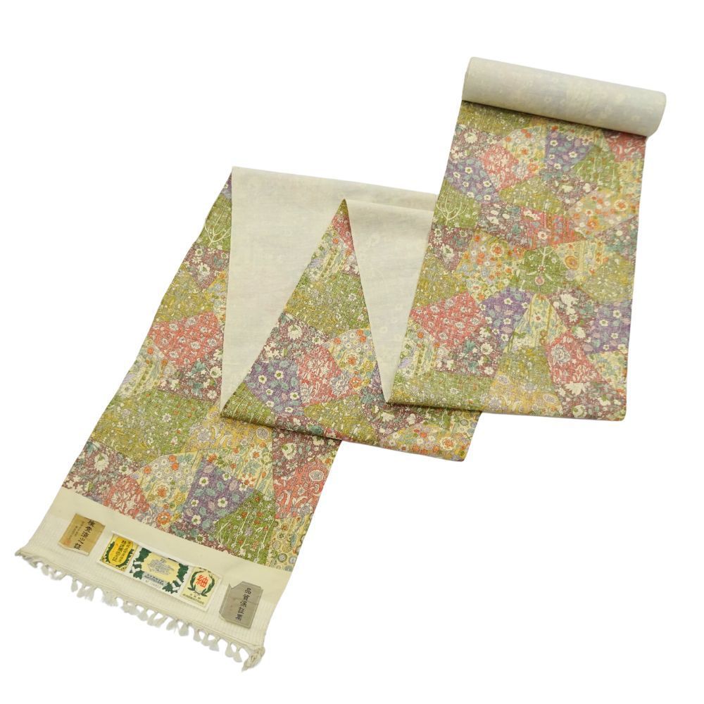 結城紬反物 正絹 リユース 染め小紋 パッチワーク更紗調 証紙付 41 0238 8050 00