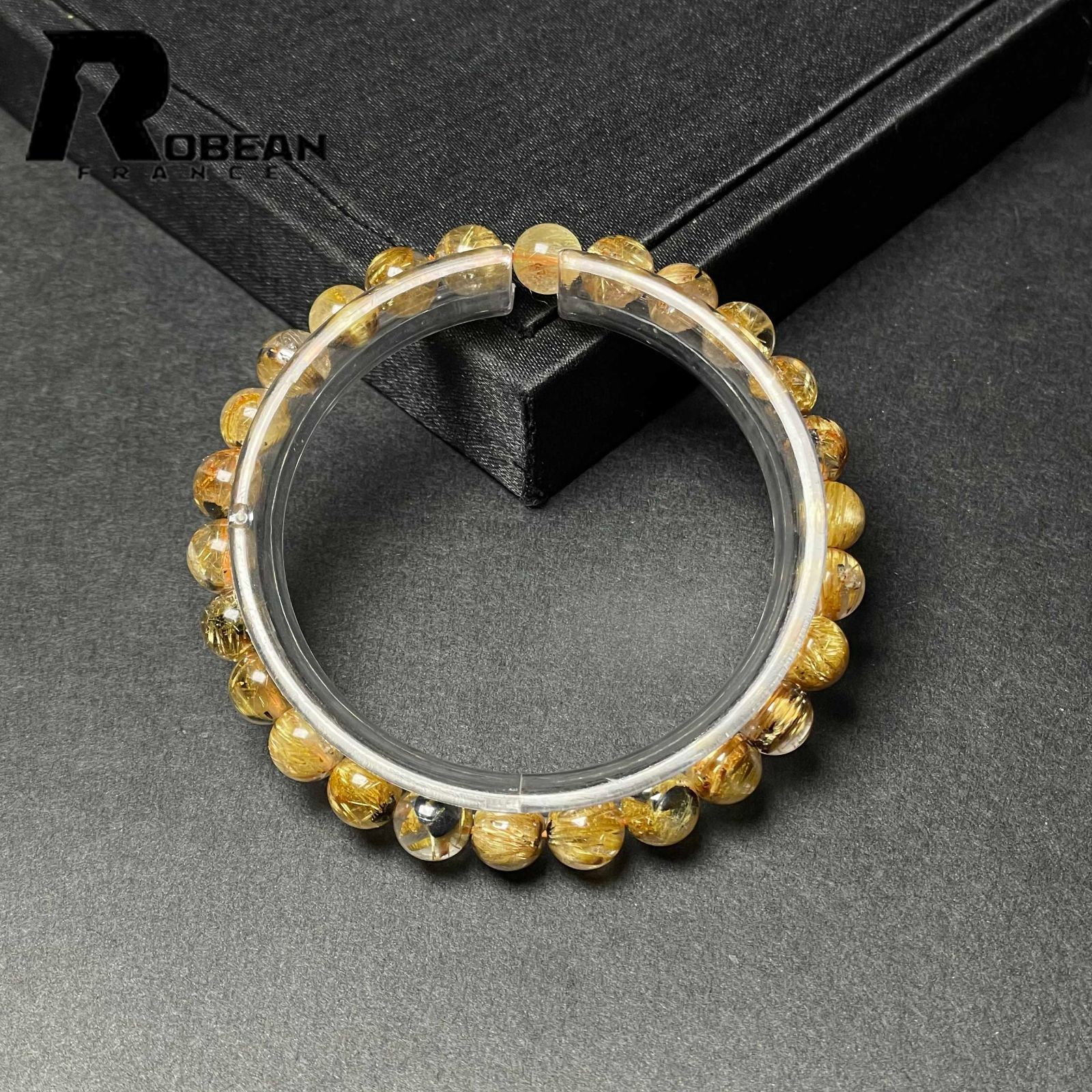 EU製 定価10万円 ROBEAN 太陽花タイチンルチル 黄金針水晶 金運 開運 ゴールド ブレスレット パワーストーン プレゼント 7 2 mm