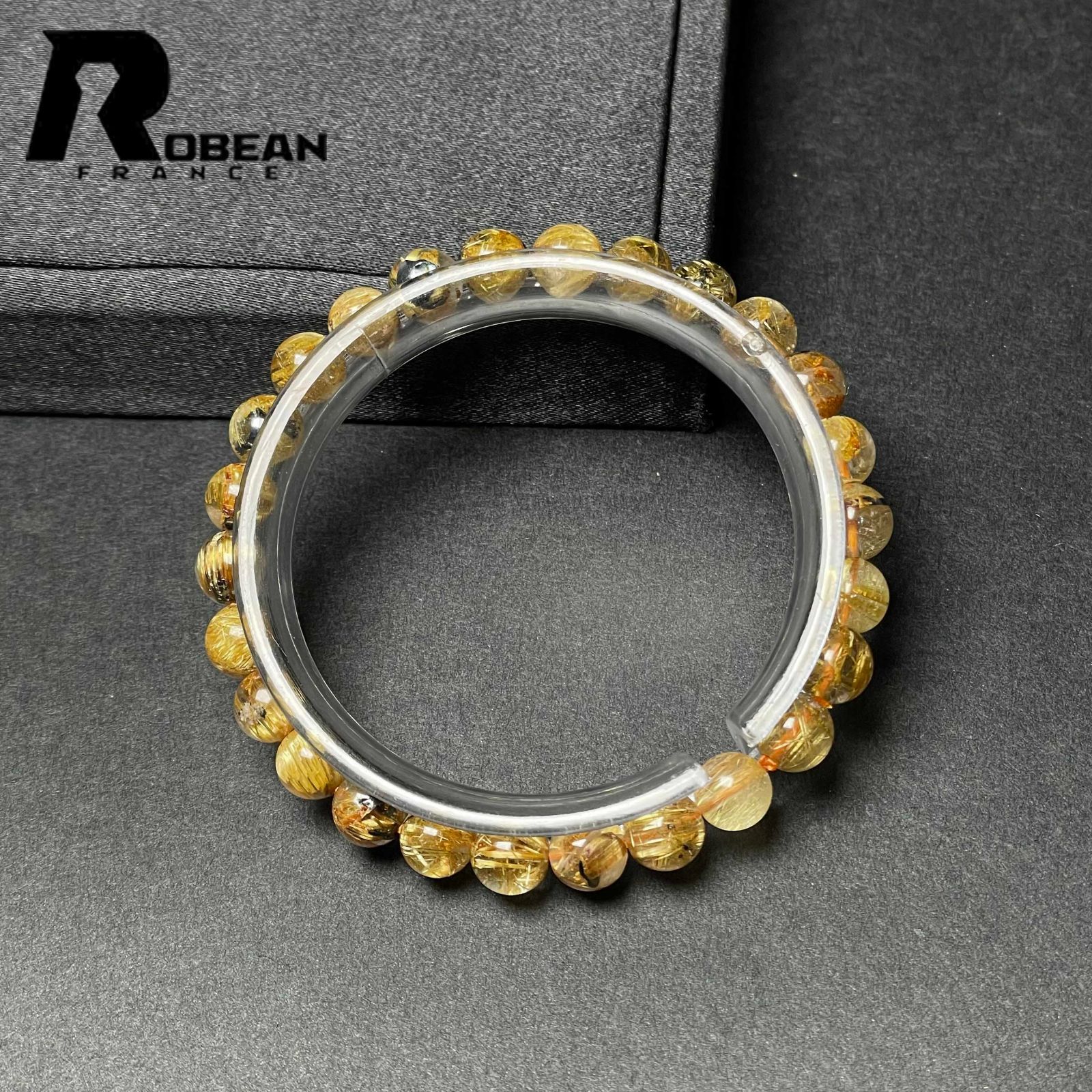 EU製 定価10万円 ROBEAN 太陽花タイチンルチル 黄金針水晶 金運 開運 ゴールド ブレスレット パワーストーン プレゼント 7.2-7.7 mm
