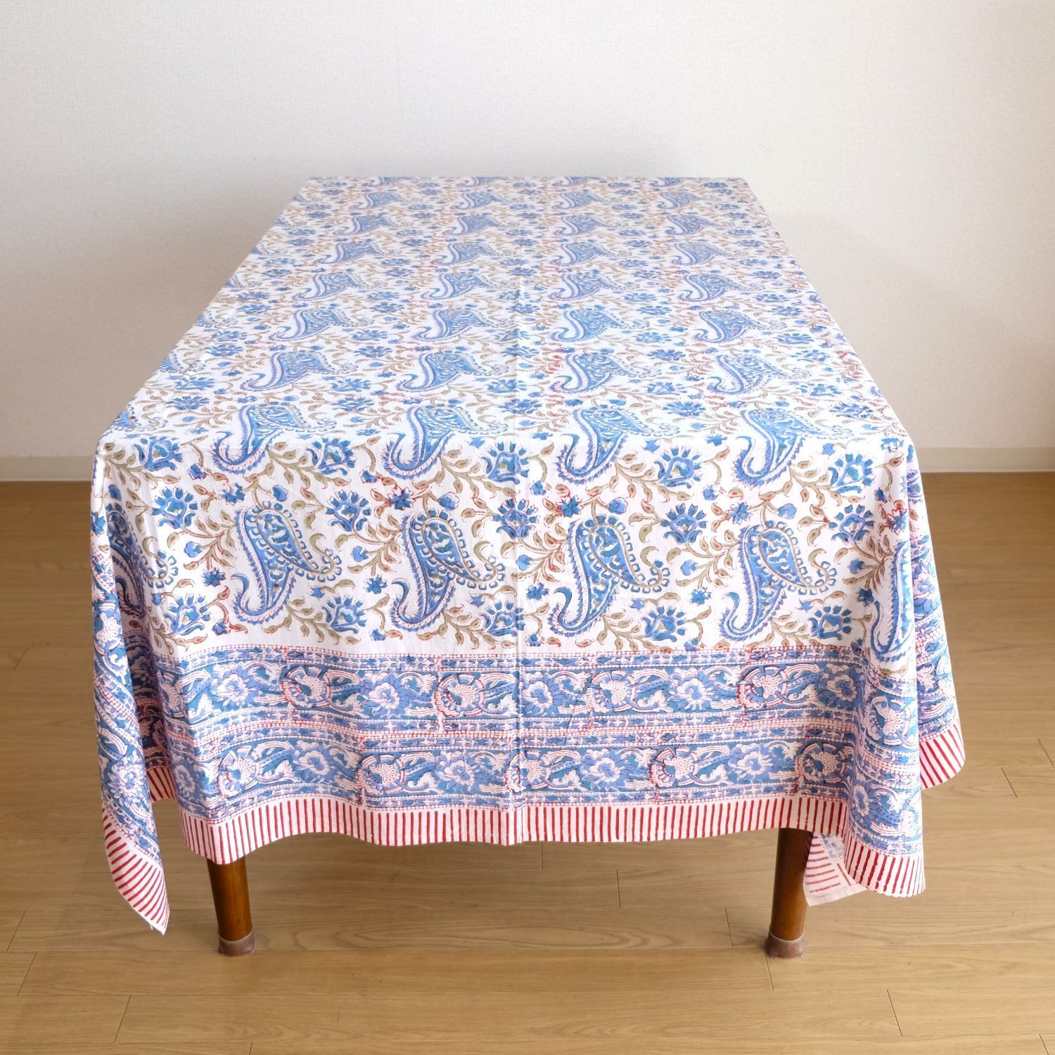 マルチクロス 約152×228㎝ インド綿 ブロックプリント ブルー