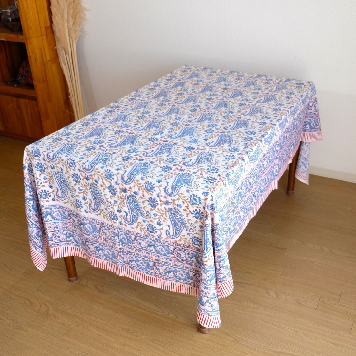 マルチクロス 約152×228㎝ インド綿 ブロックプリント ブルー