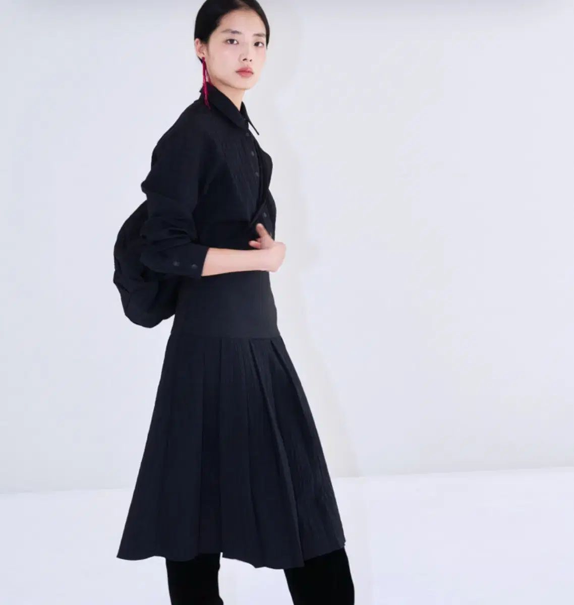 POKO FOSKA - YOKE PLEATED SKIRT BLACK