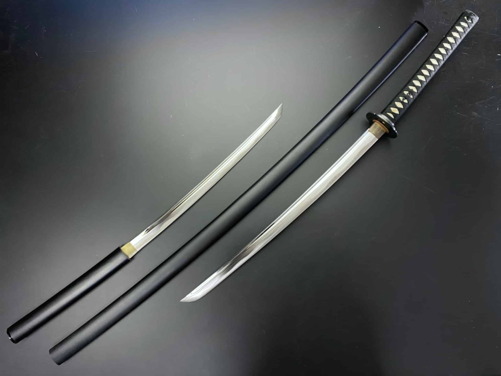 V ROAD 模造刀 黒石目 古立二刀流 本鮫 二重刀袋付き 美術刀剣