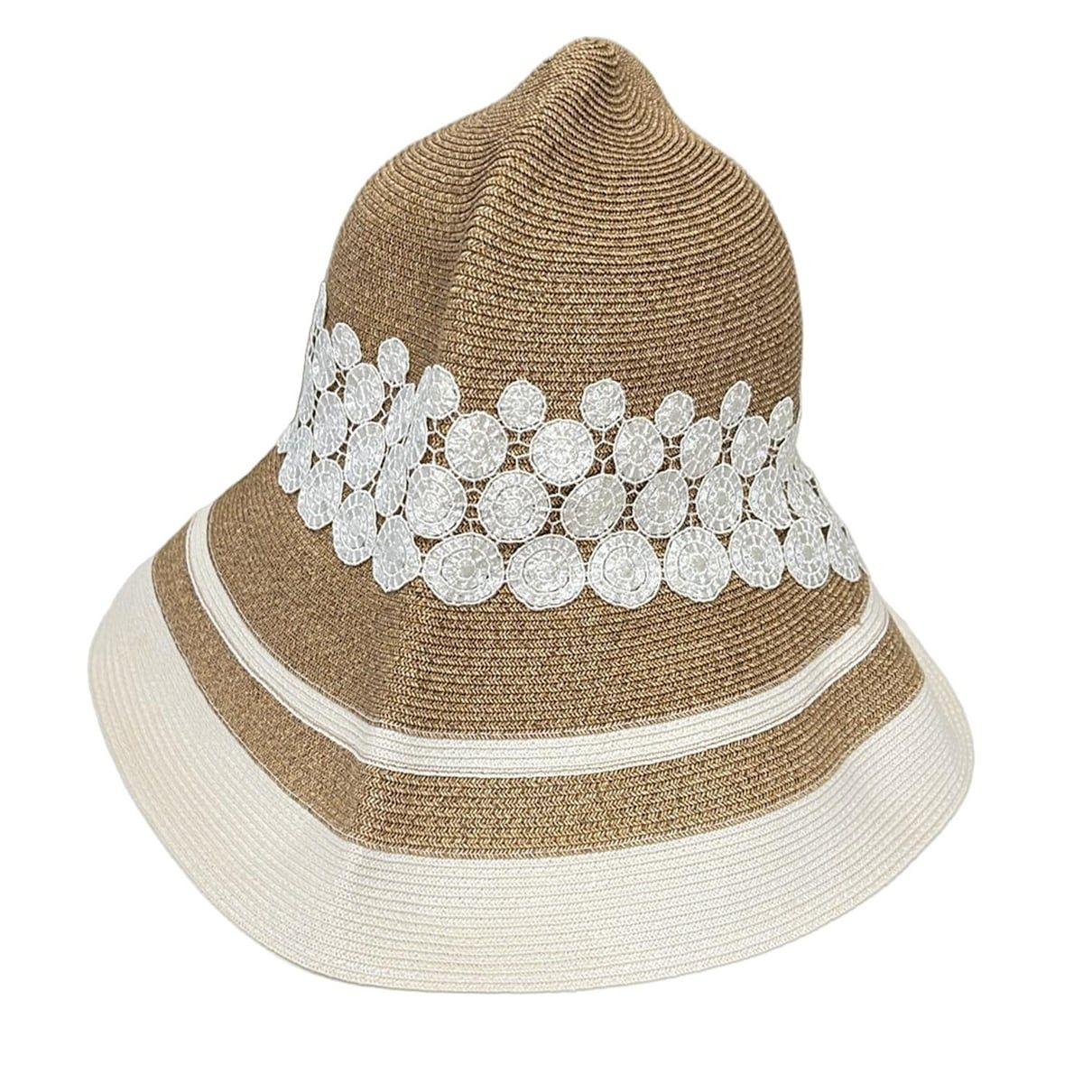 Athena アシーナ ハット ライトブラウン アイボリー 白 レース コットン