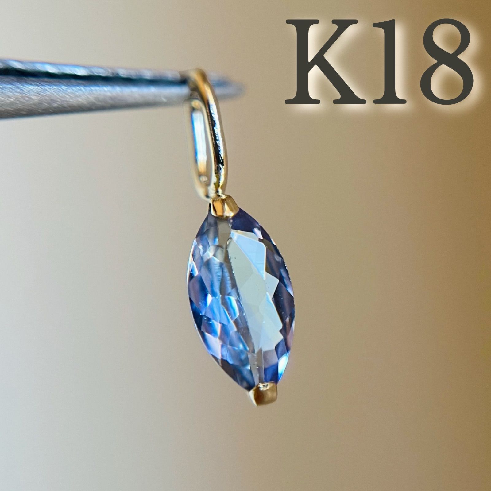 K18 天然石タンザナイト mq ペンダントトップ 18金イエローゴールド
