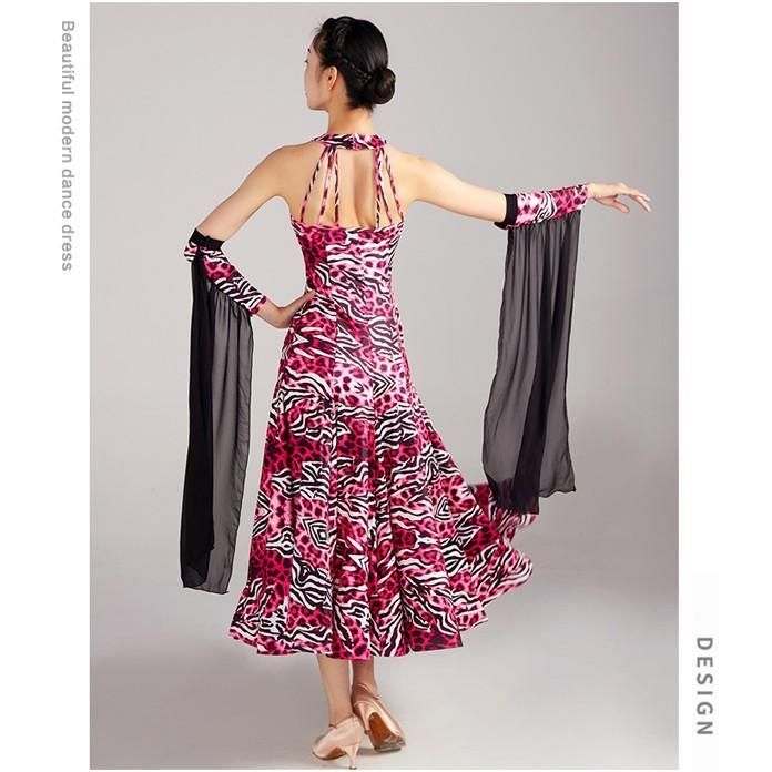 社交ダンス ドレス 社交ダンス衣装 ヒョウ柄 ワンピース 広がる裾