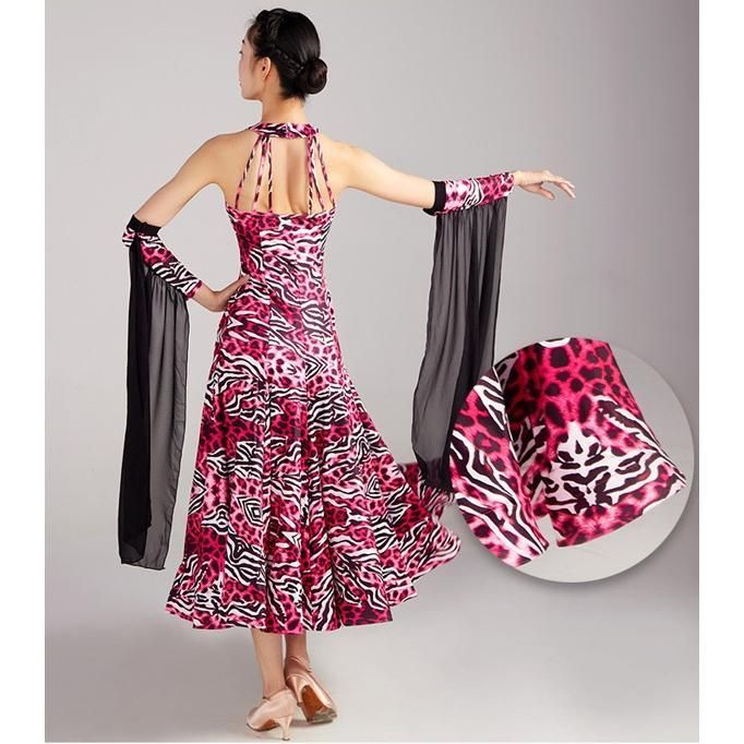 社交ダンス ドレス 社交ダンス衣装 ヒョウ柄 ワンピース 広がる裾