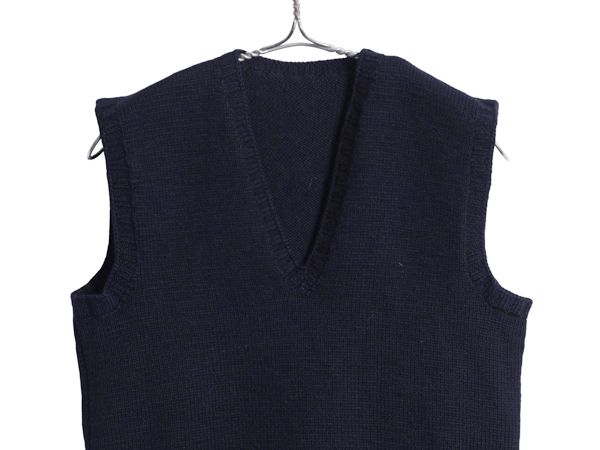 40 s アメリカン レッドクロス ウール ハンド ニット ベスト メンズ レディース M 程| ヴィンテージ ミリタリー セーター 赤十字 大戦 紺