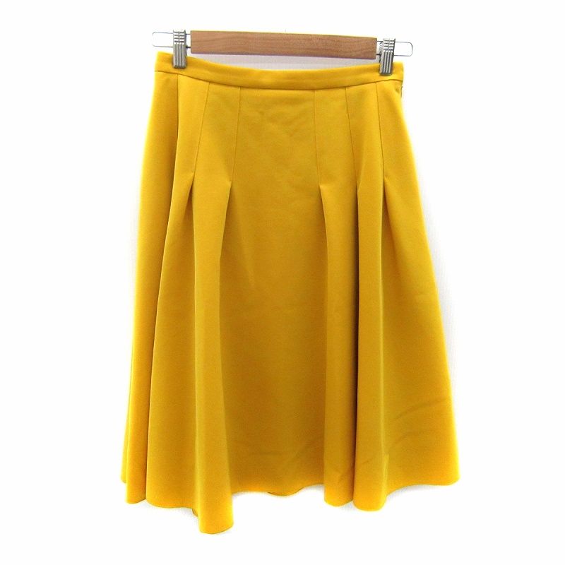 フォクシーニューヨーク FOXEY YORK ローレイン フ スカート ミモレ丈 無地 38 M 黄 イエロー 40577 |SY 3 IBO 83