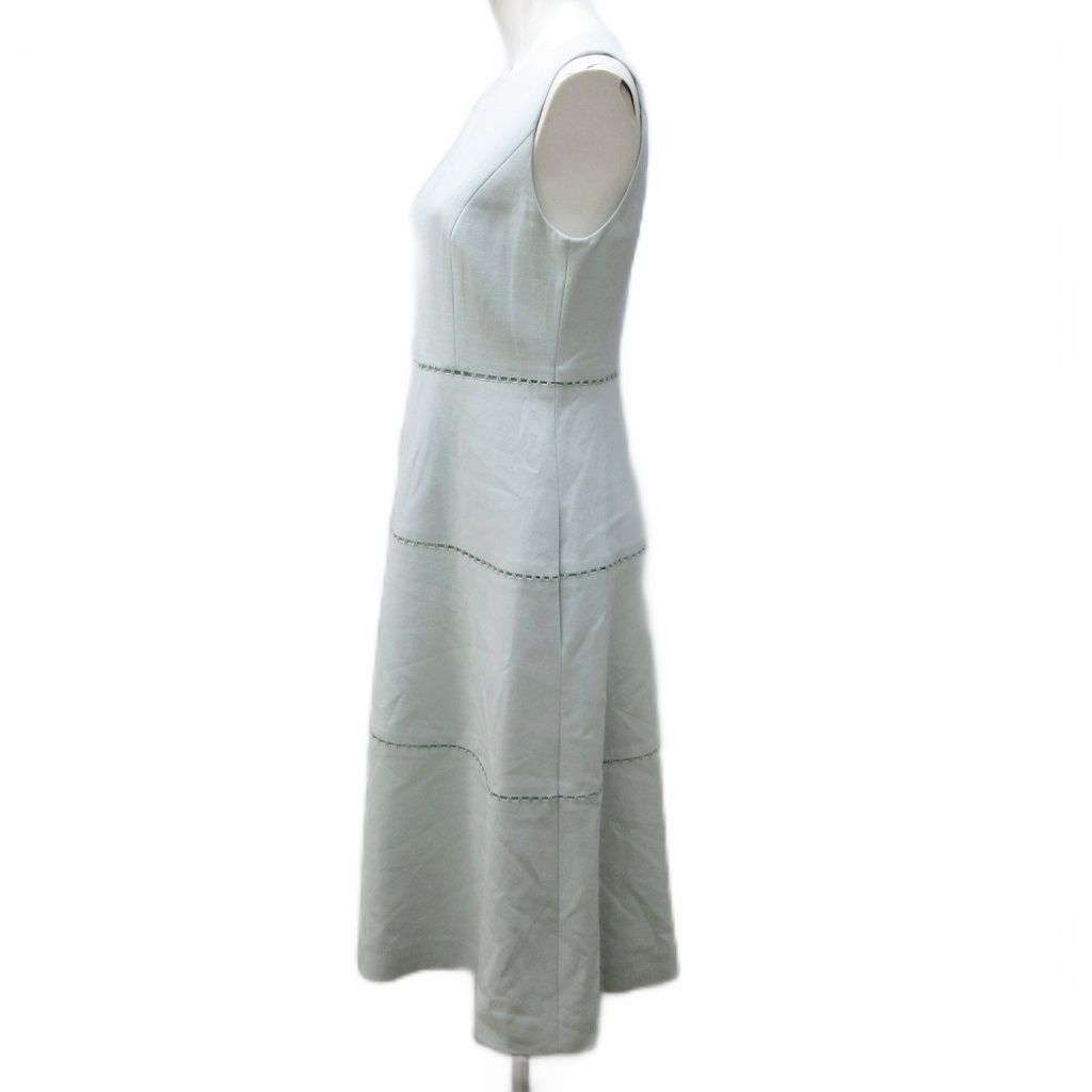 フォクシー ブティック FOXEY Torte トルテ ワンピース ウール 切替 刺繍 デザイン ノースリーブ ロング 38 約S 水色 ライトブルー 系 36022 IBO 84 1120