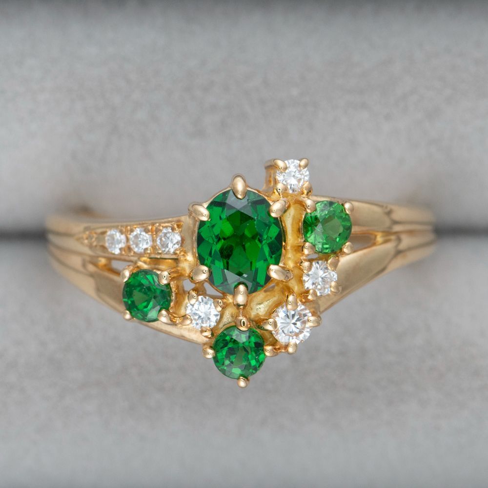 JW】田崎/TASAKI 天然 ツァボライト 0.39ct ダイヤ K18 リング 高級