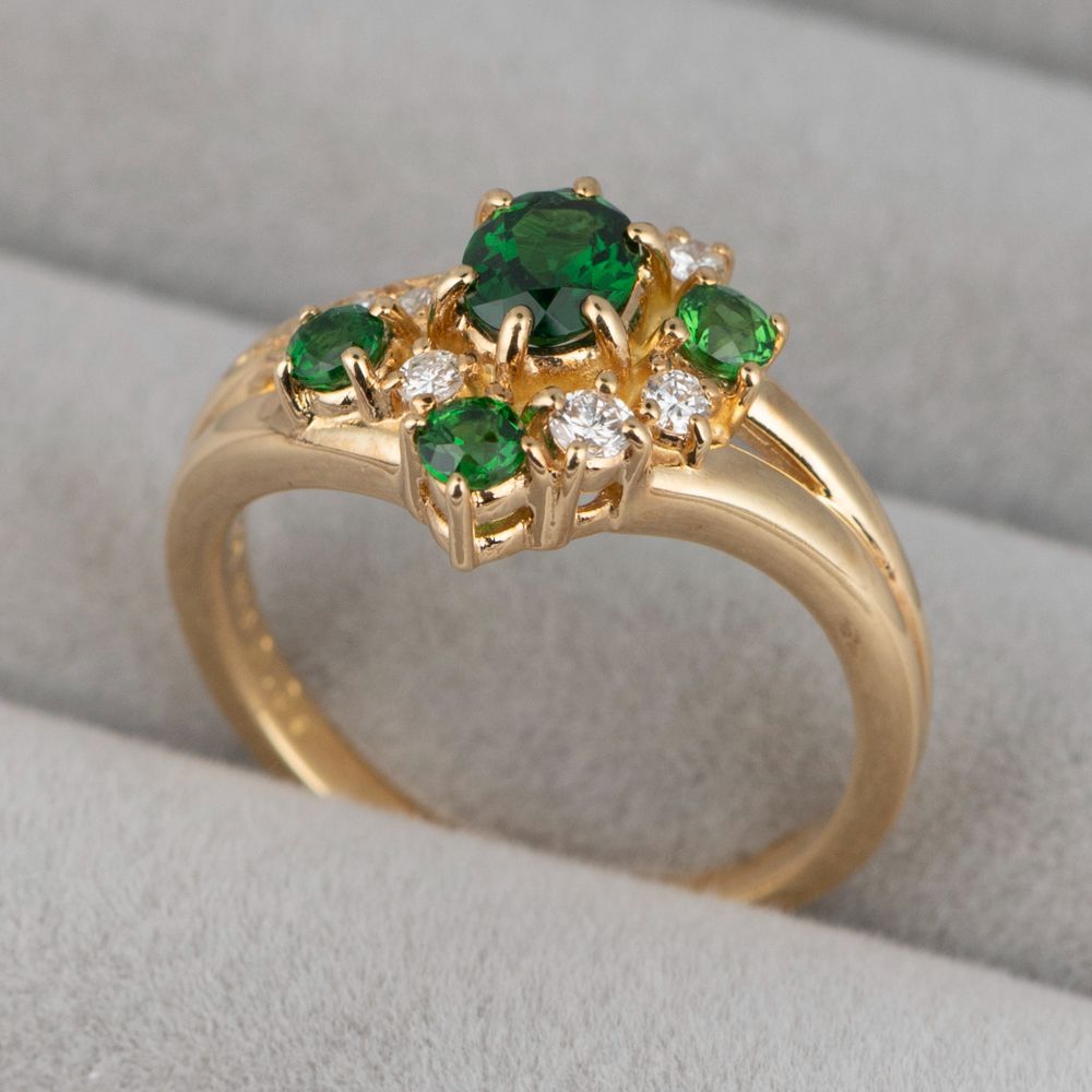 JW】田崎/TASAKI 天然 ツァボライト 0.39ct ダイヤ K18 リング 高級