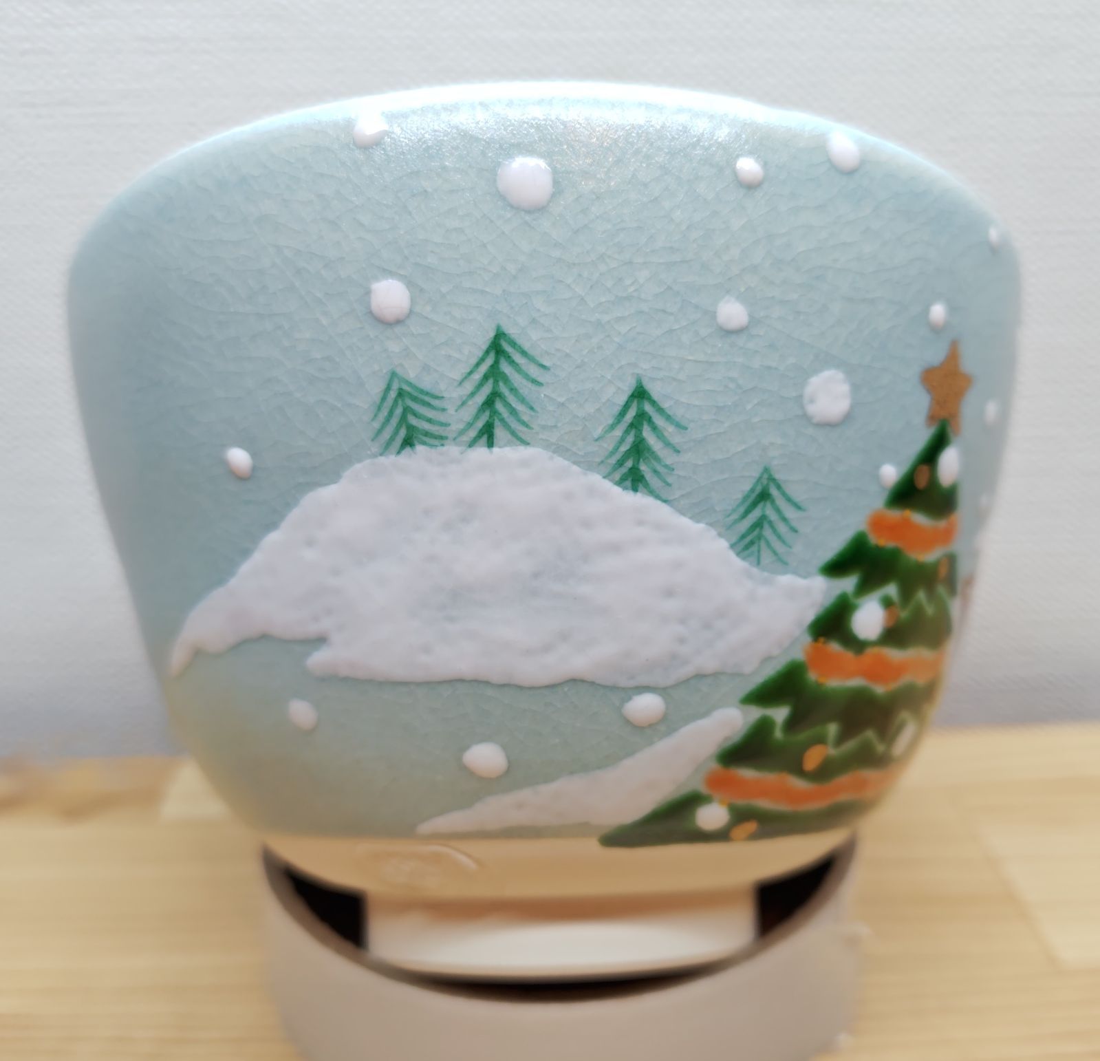 逢絢亭・新品】茶道具 茶碗 京焼 ツリーと雪だるまの絵 水出宋絢 紙箱