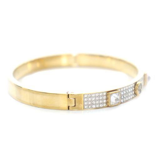 ストーン付きゴールドバングル ゆうパケット】ツイスト ひねり ブレスレット 18kコーティング 重ね