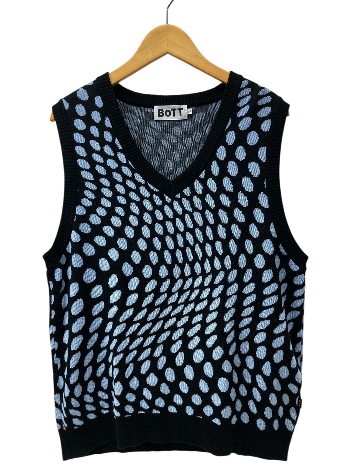 BoTT ボット Knit vest ニットベスト ソーダ総柄 L ブラック ホワイト メンズ 028